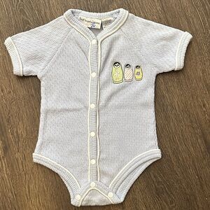First Impressions Vintage Light Blue Bodysuit with Doll Embroidery